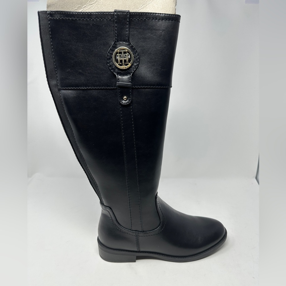 Tommy Hilfiger Faux Leather Imina Wide Calf Knee High Black Boots NIB Women 7 W